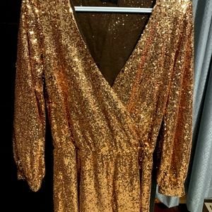 Gold glitter sequin shorts romper